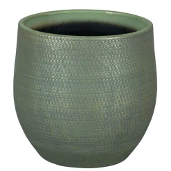 PASSION FOR POTTERY - Cache-pot Boaz, en grès, coloris vert - D.16xH.14cm
