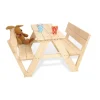 PINOLINO - Table en bois naturel 4 places avec bancs et dossier nicky