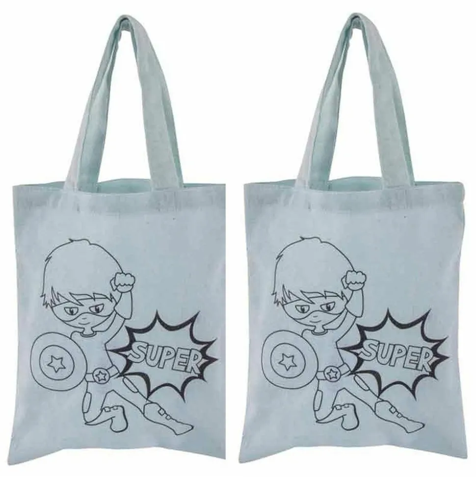 RAYHER - 2 sacs en coton bleu 25 x 20 cm - super-héros