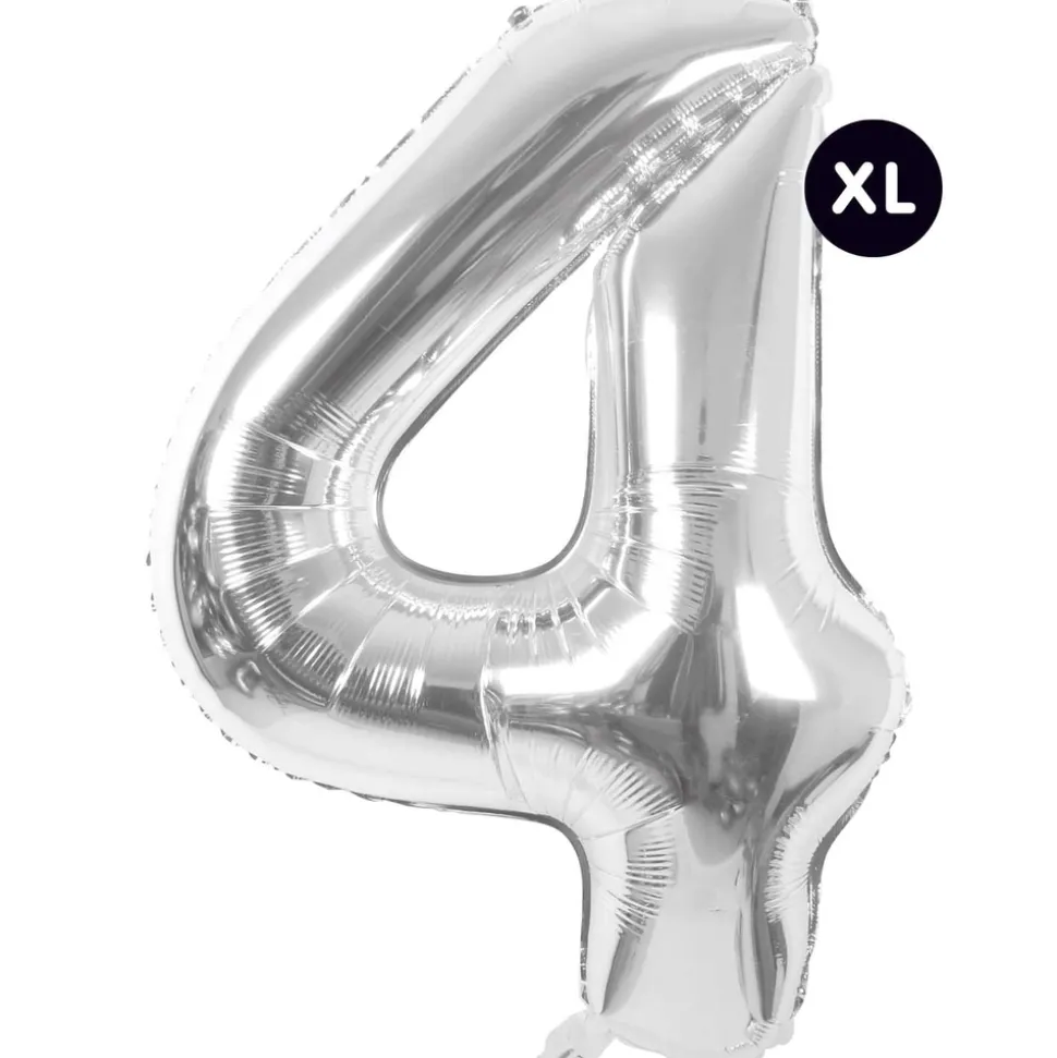RICO DESIGN - Ballon aluminium chiffre "4" argenté, haut. 86 cm