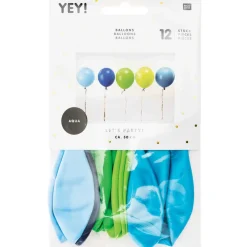 RICO DESIGN - Ballons bleu et vert, haut. 30 cm, x 12 pièces