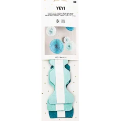 RICO DESIGN - Papier nid abeilles fleurs aqua (x3), diamètre 40 cm, 30 cm et 25 cm