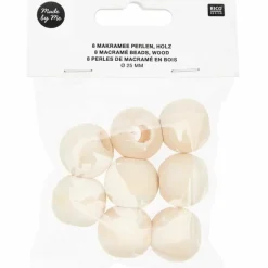 RICO DESIGN - 8 perles rondes macramé - bois nature - 25 mm