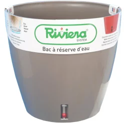 RIVIERA - Pot Réserve d'eau Eva New en polypropylène 100% recyclable Taupe Ø30cm