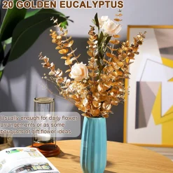 Tige de feuille d'eucalyptus artificielle dorée - or