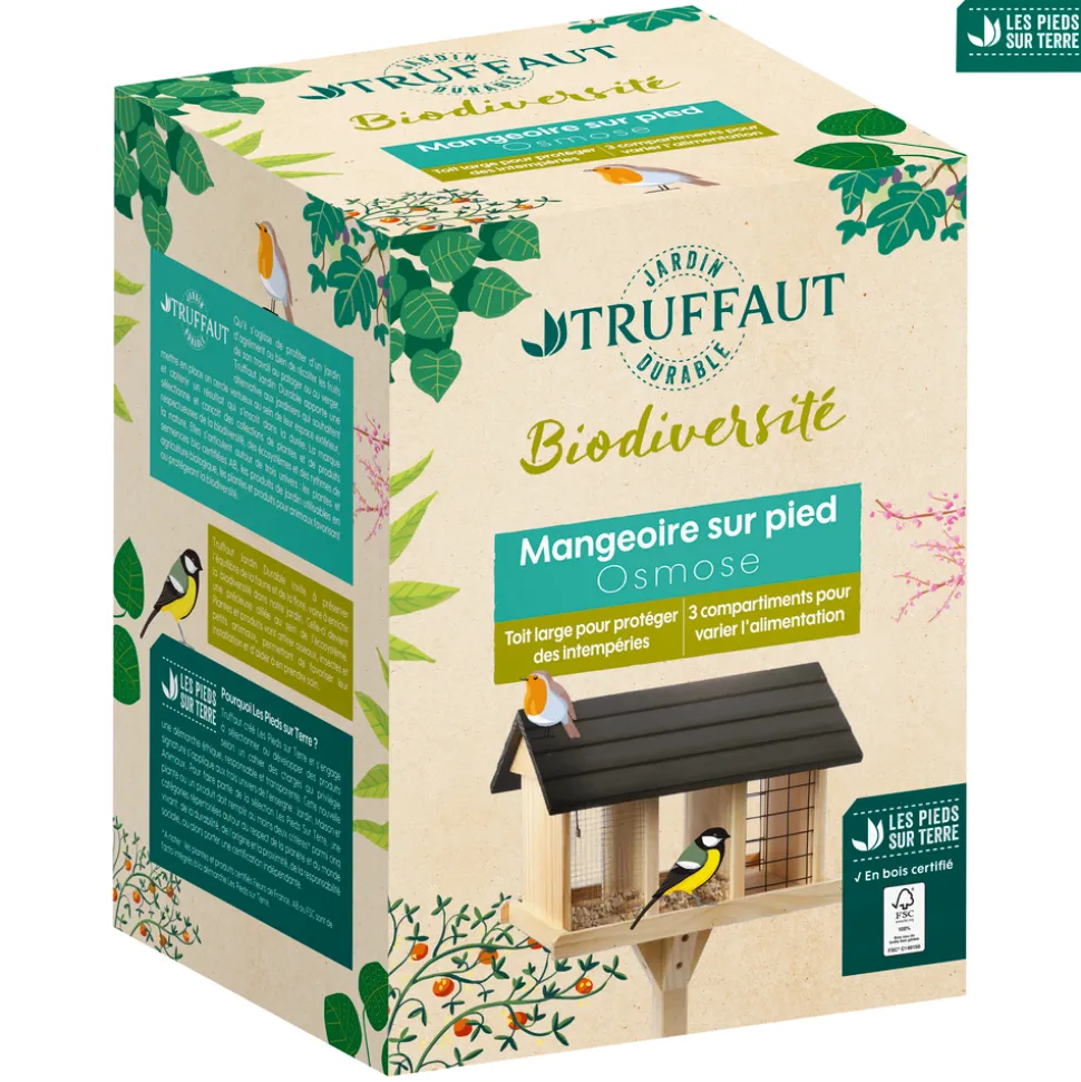 TRUFFAUT BIODIVERSITÉ - Mangeoire sur pied Osmose en bois pour oiseaux du jardin L.37xH.113cm