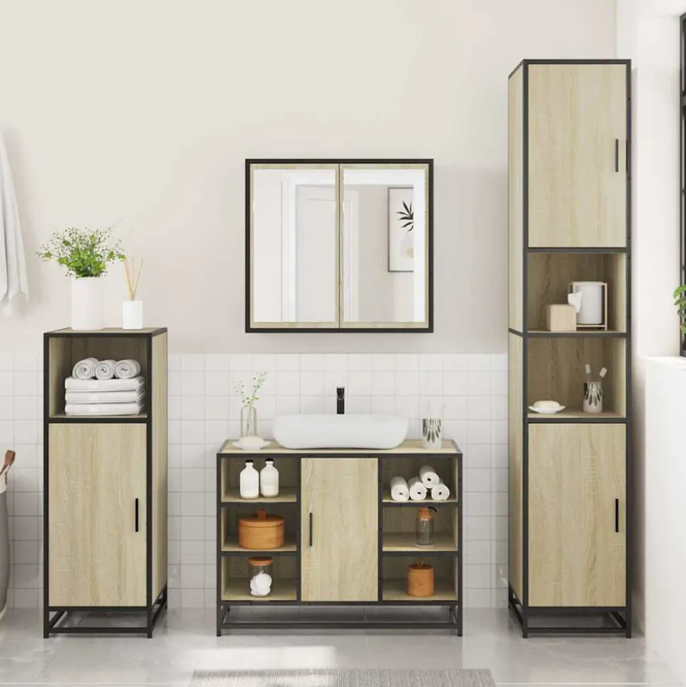 VIDAXL - Armoire lavabo de salle de bain chêne sonoma bois d'ingénierie