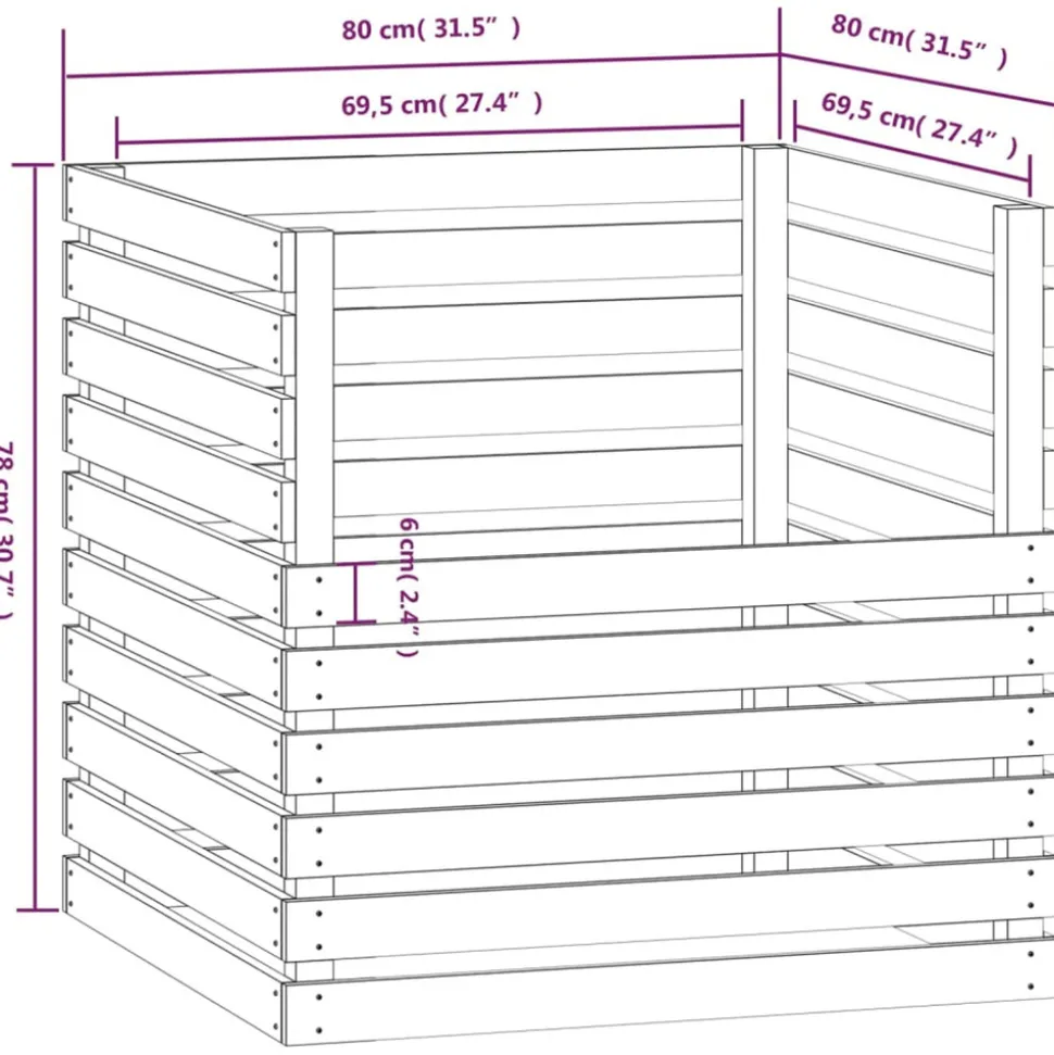 VIDAXL - Composteur 80x80x78 cm bois massif de pin