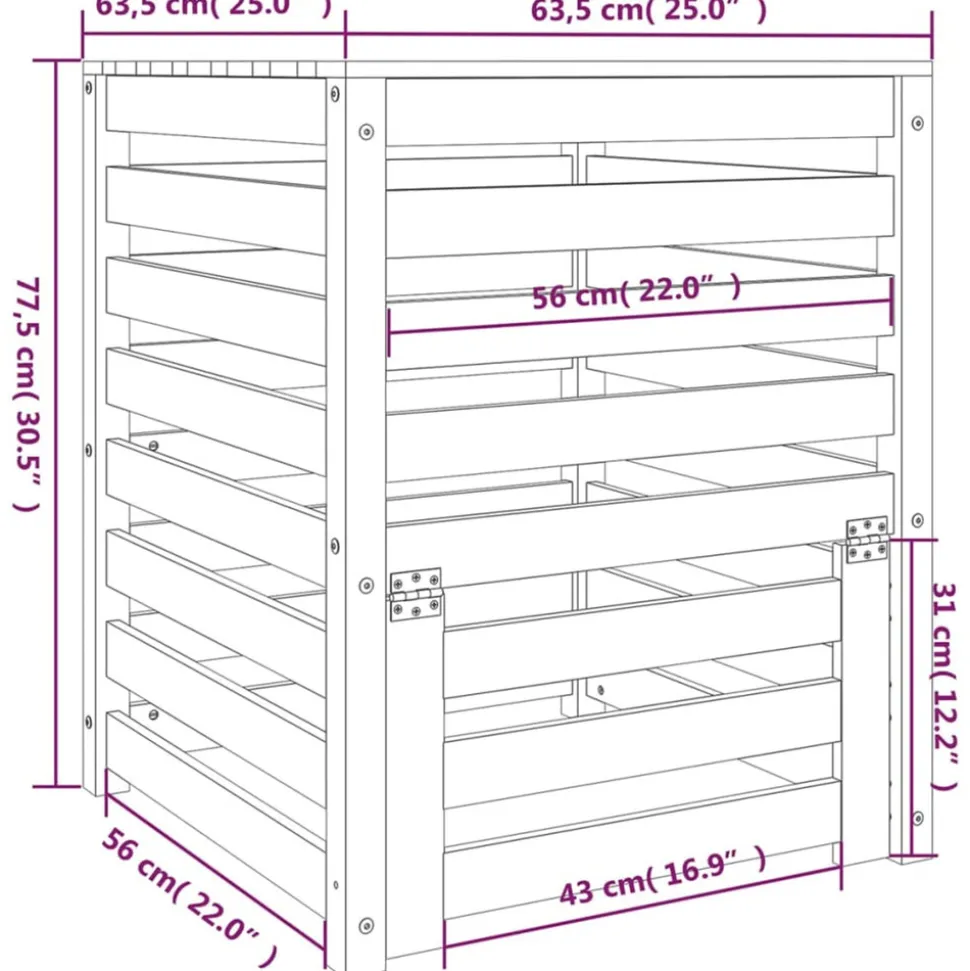 VIDAXL - Composteur 63,5x63,5x77,5 cm bois massif de pin