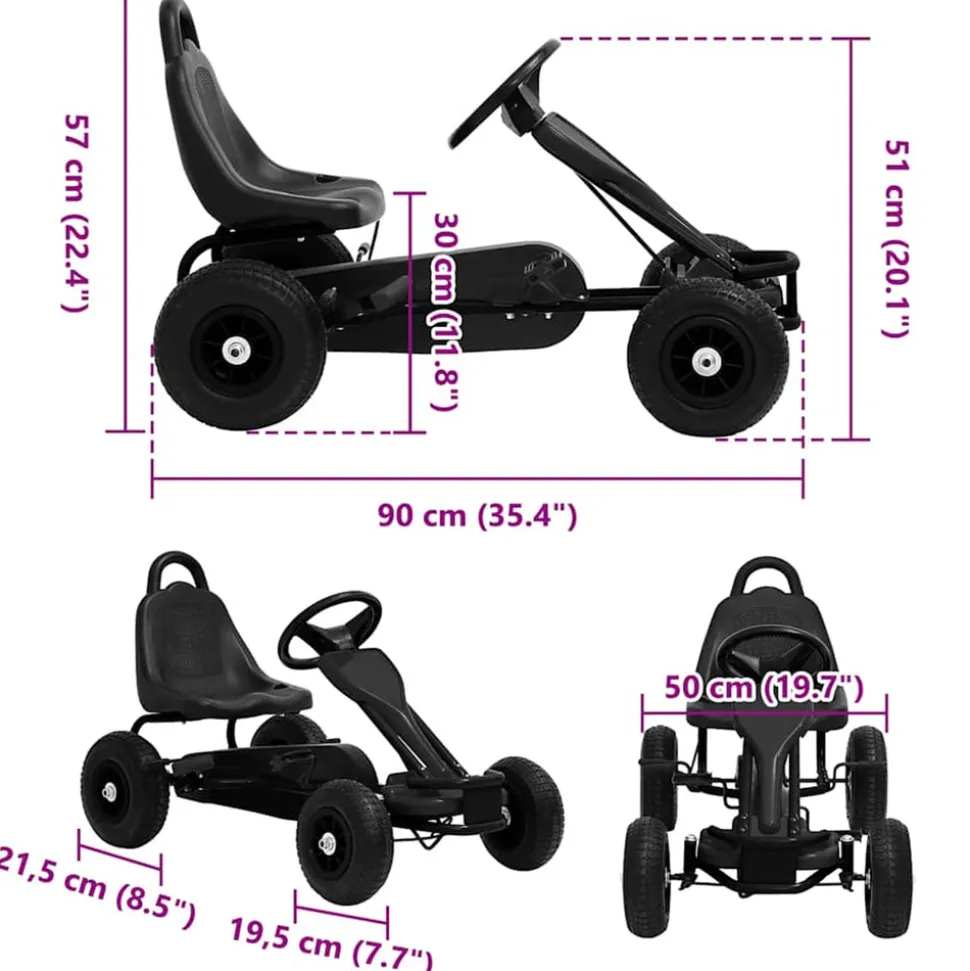 VIDAXL - Kart à pédales avec pneus noir