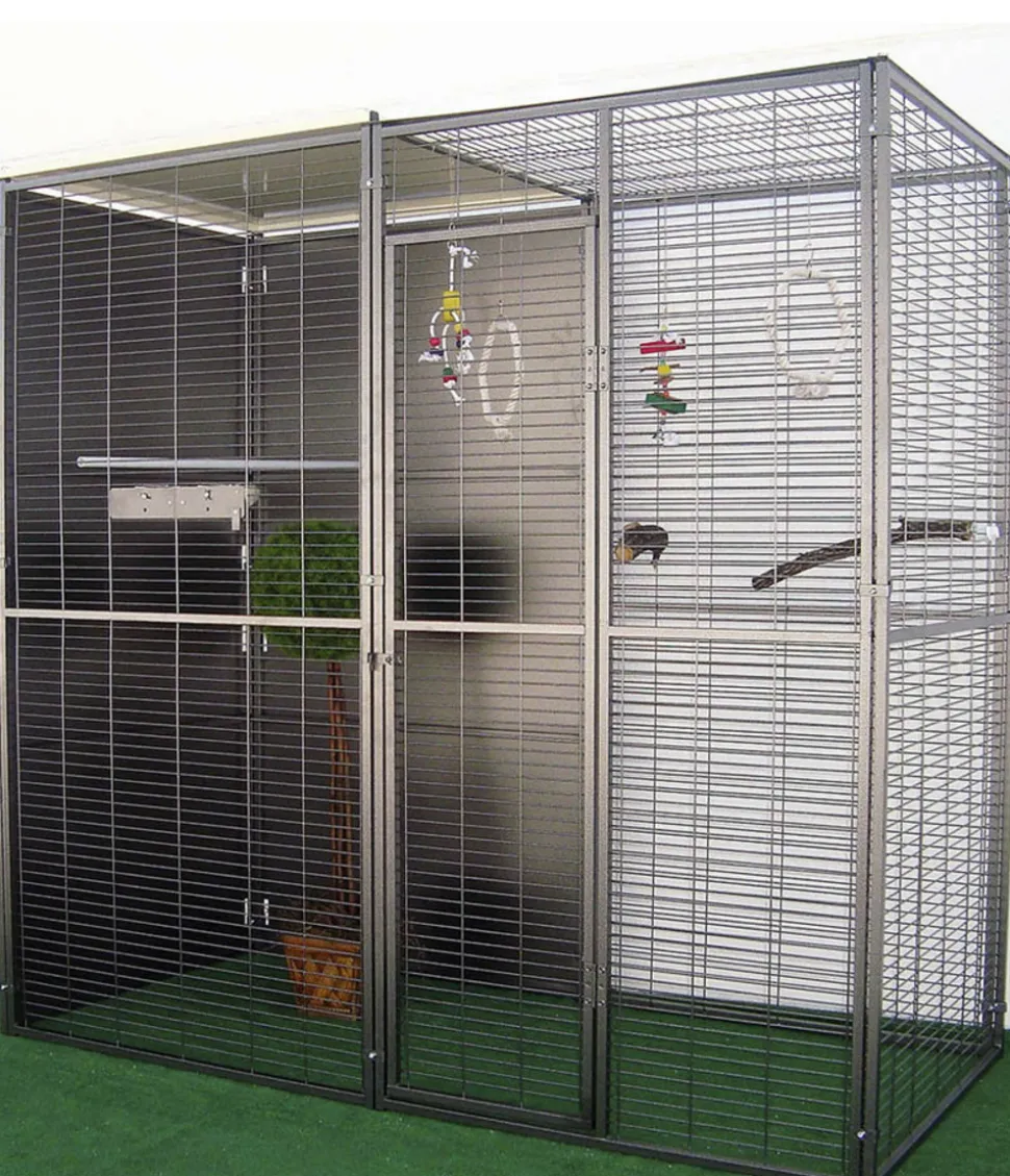 Volière de jardin pour perroquets de 2m² à toit mixte
