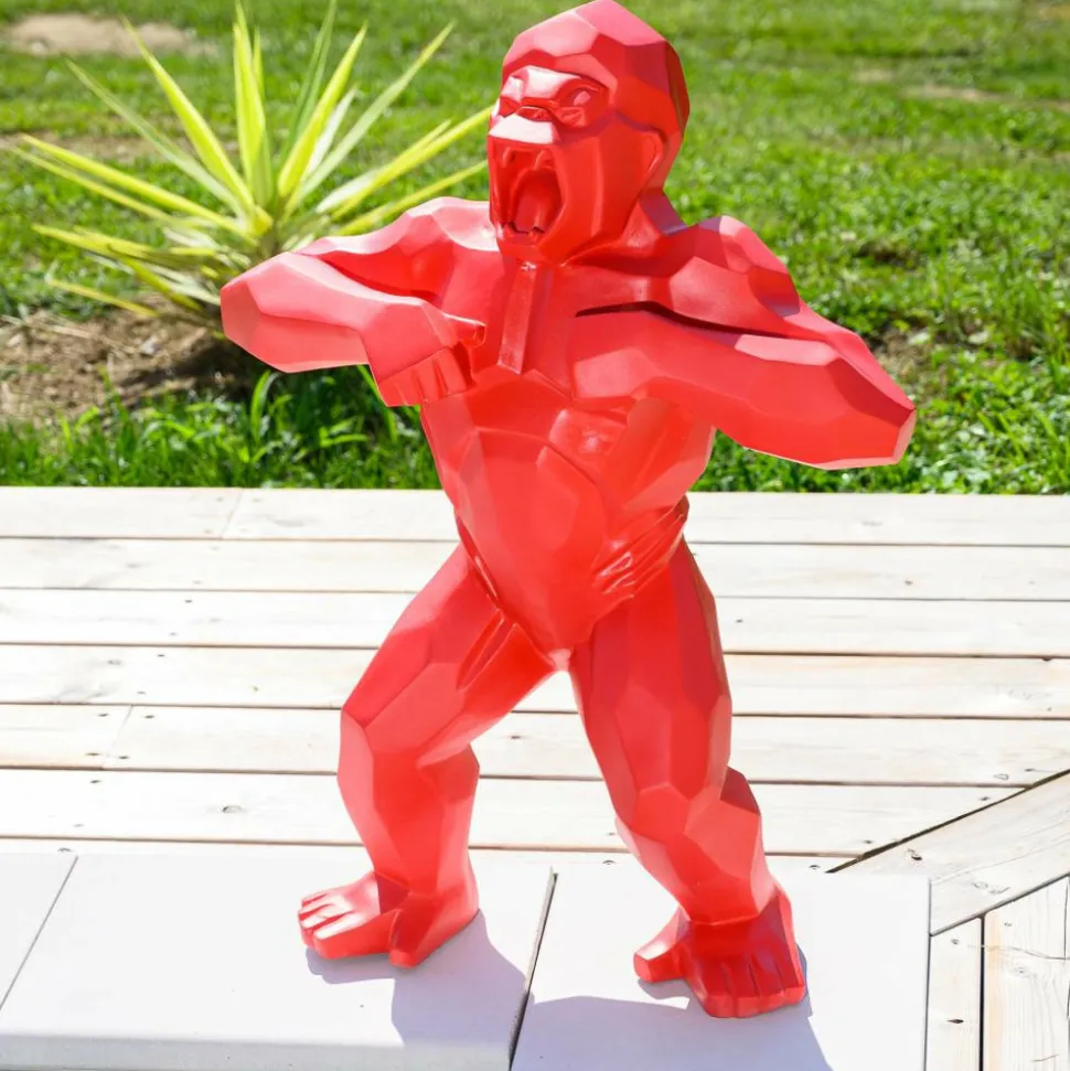 WANDA COLLECTION - Statue origami gorille rouge 80 cm