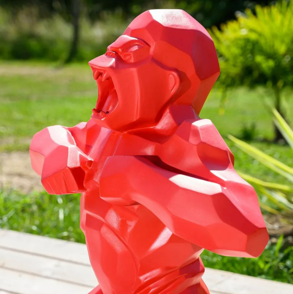 WANDA COLLECTION - Statue origami gorille rouge 80 cm