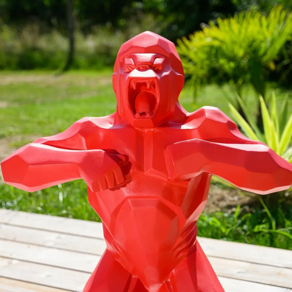 WANDA COLLECTION - Statue origami gorille rouge 80 cm