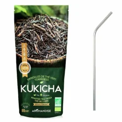 YOUDOIT - Thé vert bio japonais kukicha 80 g + 4 pailles en inox