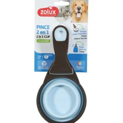 ZOLUX - Pince 2 en 1 doseur silicone m 237 ml bleu pour chat et chien
